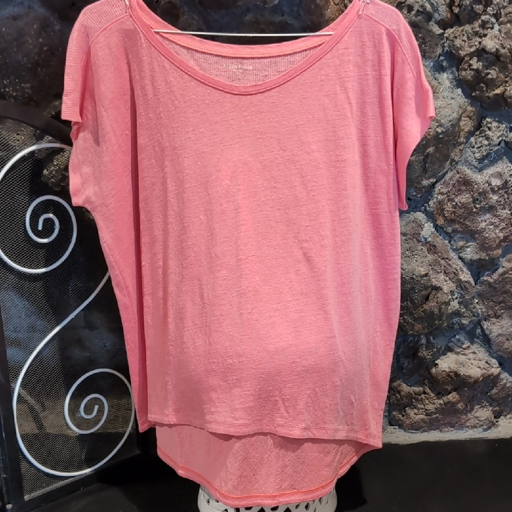 Eileen Fisher Pink Asymmetrical Cap Sleeve Tee